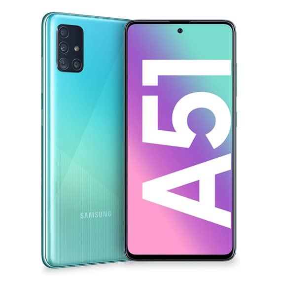 This is a blue Samsung Galaxy A51