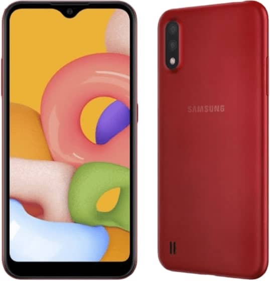 This is a red Samsung Galaxy A01